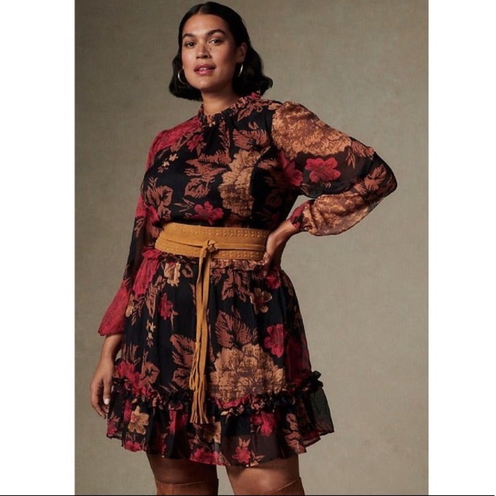 Anthropologie NWOT Size 1X Porridge Puff Sleeve Floral Mini Dress